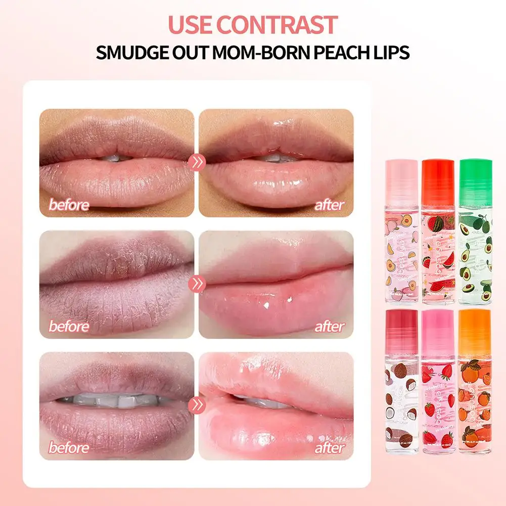 Roll-on óleo labial hidratante bálsamo labial líquido nutritivo óleo labial incolor transparente fruta óleo labial novo presente do dia dos namorados lábio