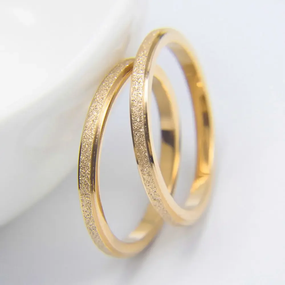 COLALA High Quality Simple Scrub Stainless Steel Women 's Rings 2/4/6MM Width Gold Color For Girl Jewelry