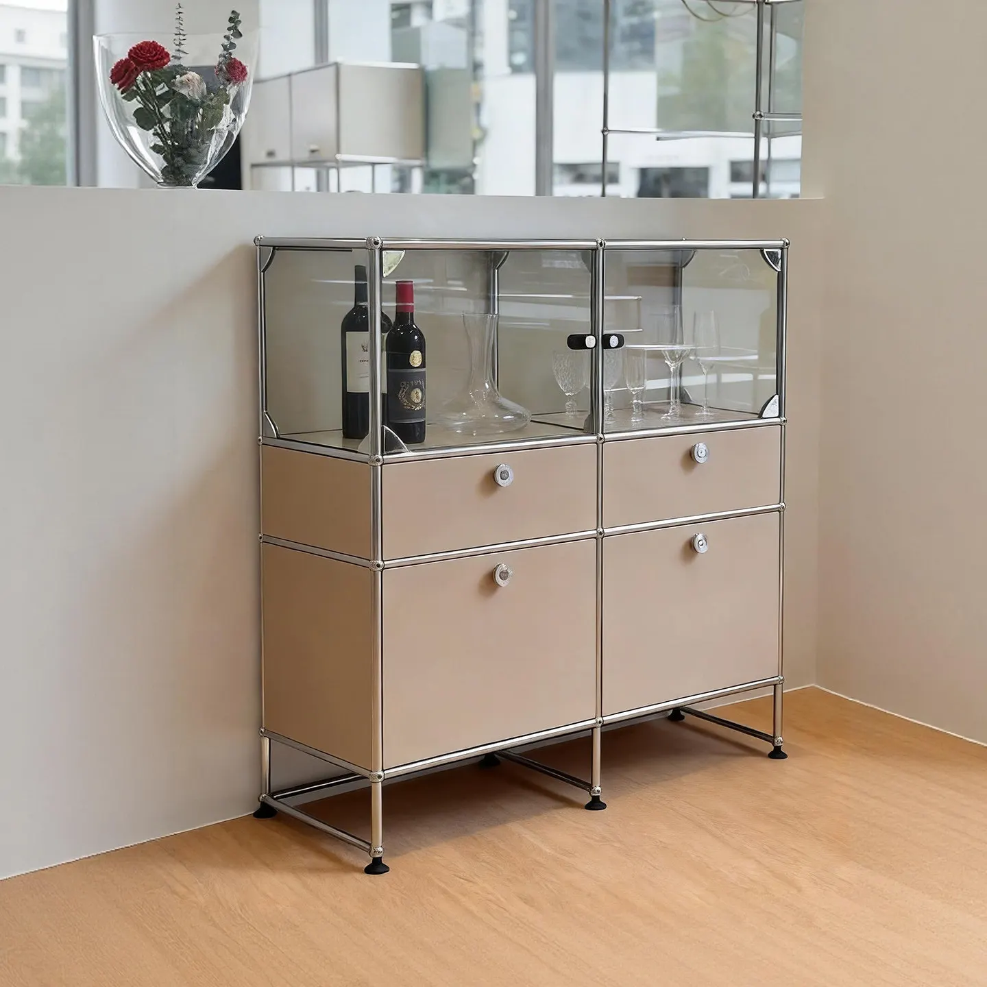 Swiss genuine Kabasa storage side cabinet, antique living room integrated module against the wall, stainless steel storage
