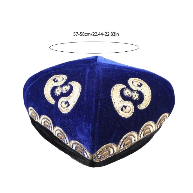 

652F Comfortable and Adjustable Velvets Hat Unisex Embroidery Hat Chinese Cultural Hat for Fashion and Tradition Lover