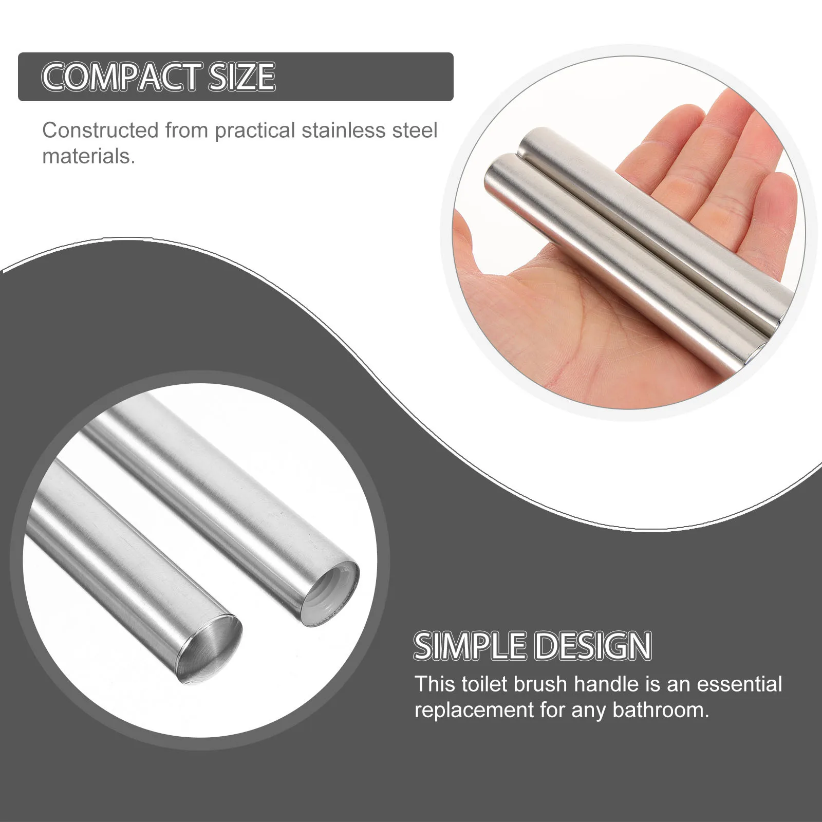 

2Pcs Toilet Brush Handle Replacement Metal Durable Comfortable Grip Easy Install Bathroom Cleaning Accessories