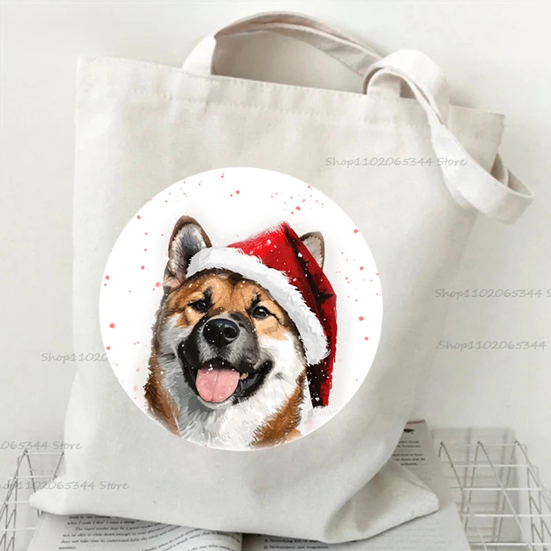 Christmas Dog Series Graphic Handbags Women Shiba Inu Golden Retriever Dog Golden Poodle Canvas Tote Bag Fashion Shoulder Bag