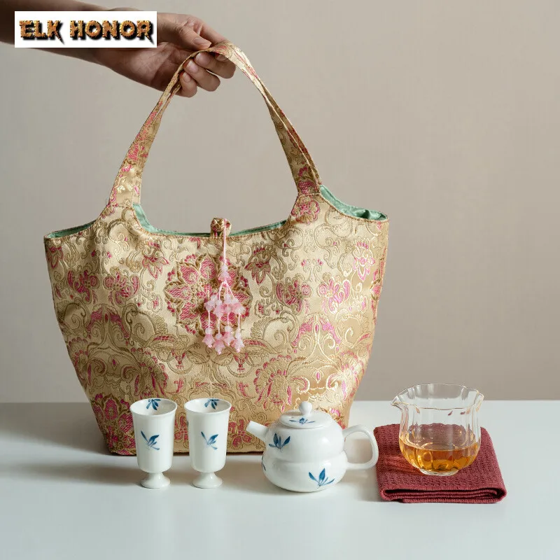 Handdrawn Butterfly Orchid Outdoor Travel Tea Set Kit Creative 1 Pot 2 Cups Tea Brewing Portable Tea Set Stock Bag Supplies Gift