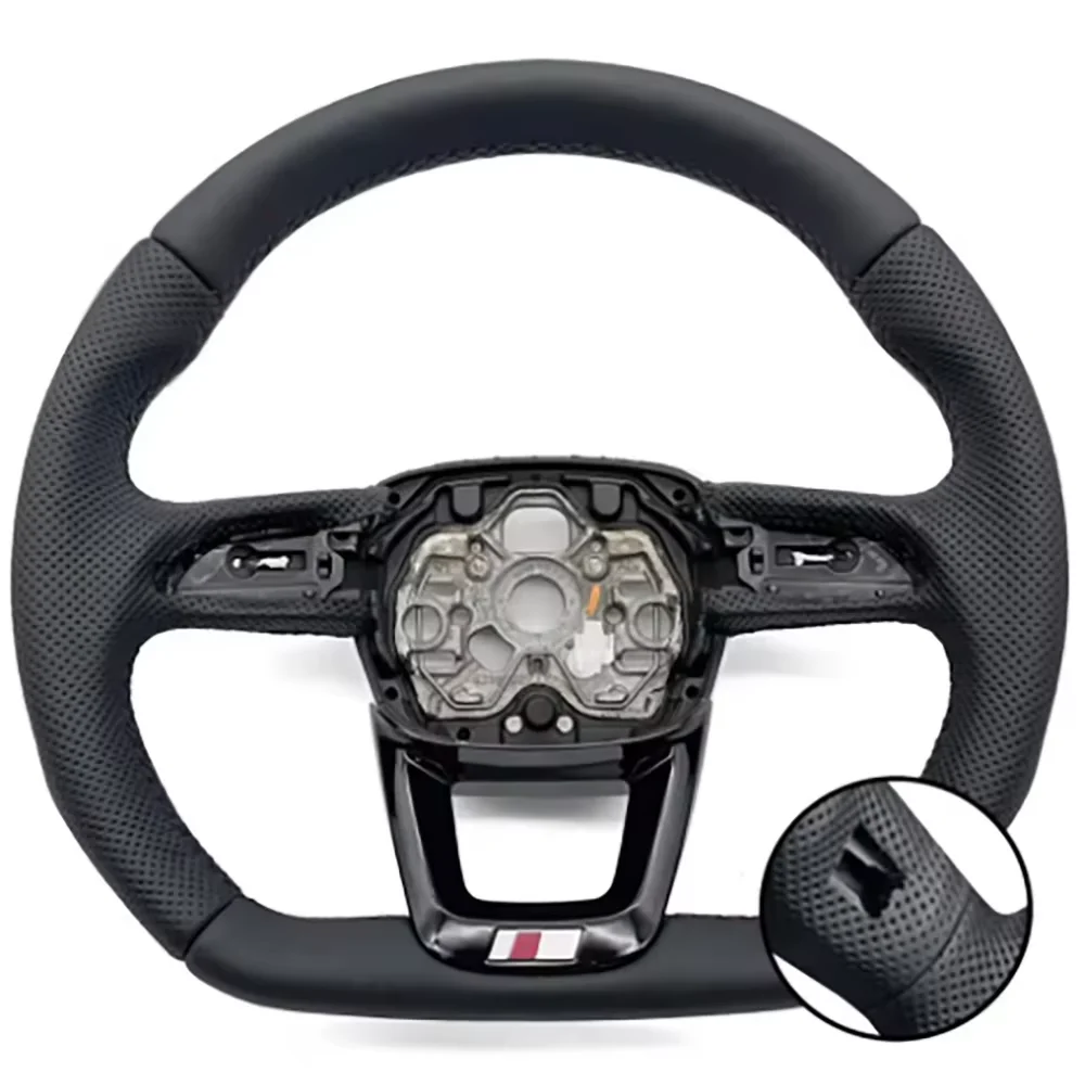

Painted Black Perforated Leather For Audi Q3 Flat Bottomed Sports / Steering Wheel With Shift Paddles holes Assembly