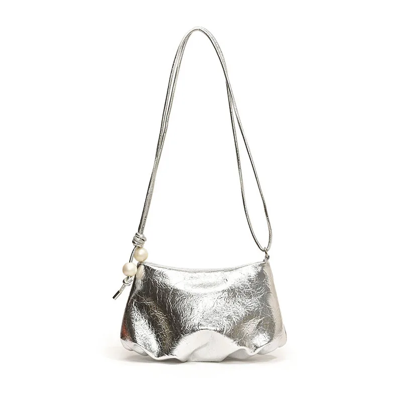

New niche bag trendy Chinese bead fashion pleated casual shoulder crossbody bag