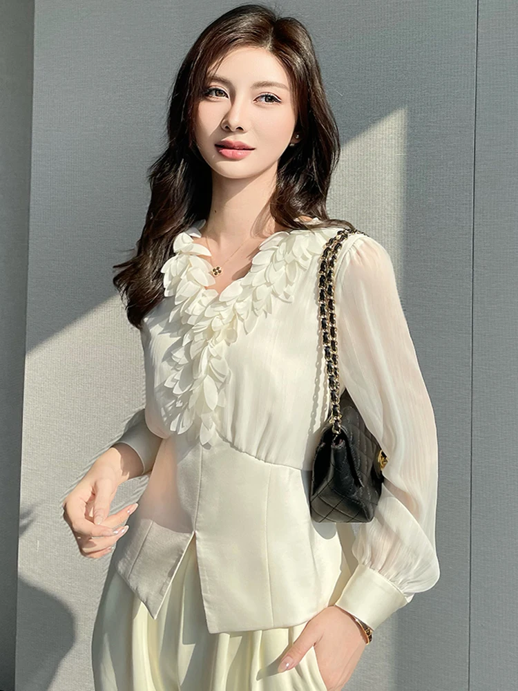 

Винтажная темпераментная милая белая шифоновая рубашка для женщин, модная повседневная офисная женская блузка с длинным рукавом, топы, женская одежда