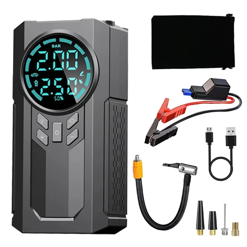 Tire Inflator 12V Car Jump Starter Air Compressor for Car Tires Balloons Power Bank with Digital Pressure Gauge 