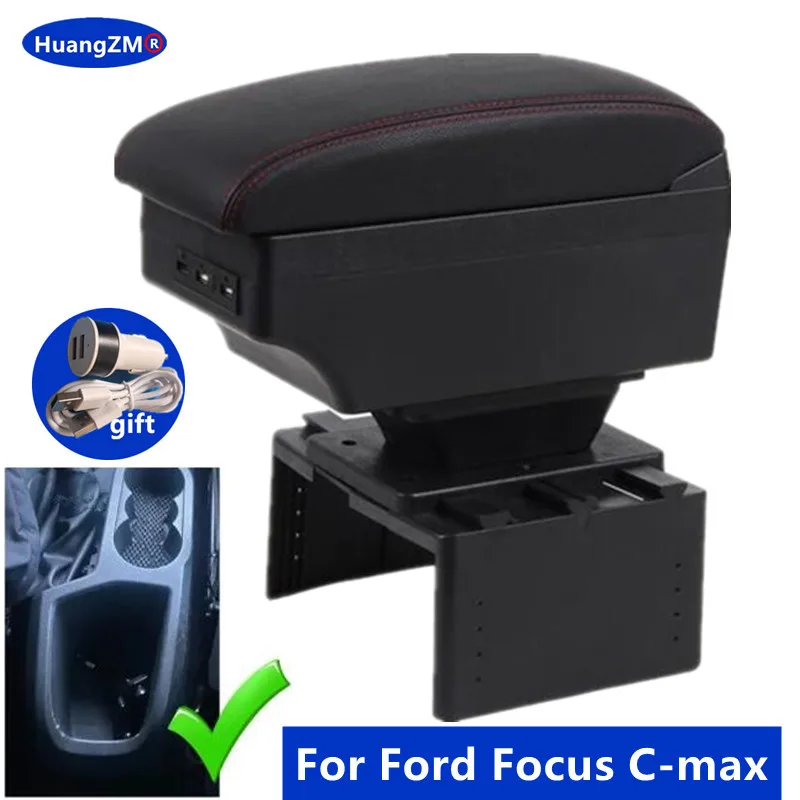 

Для Ford Focus C-max Подлокотник Для Ford Focus C-max Автомобильный подлокотник Центральный ящик для хранения Интерьер Модернизация с USB Автомобильные аксессуары