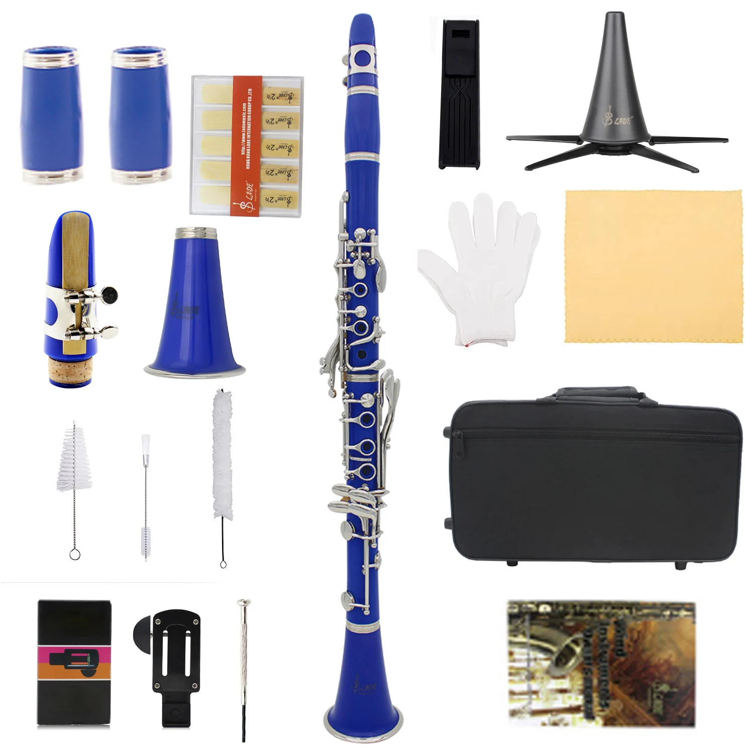 

Sky Blue 17 Key Falling Tune B Clarinet ABS Silver Plated Silver Key Musical Instruments with Mouthpiece Cleaning Cloth Parts