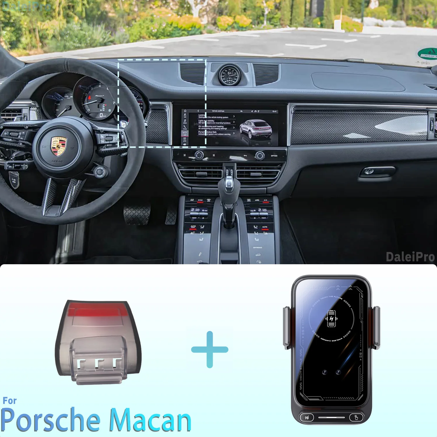 Projetado para porsche macan 2016-2023 2024 suporte de telefone carro montagem magnética detecção inteligente carregamento sem fio lançamento de um to