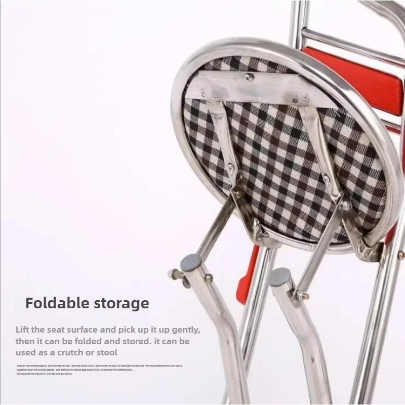 Stainless Steel Walking Cane Stool Adjustable Anti-Slip Cane Chair  Durable Mobility Aid for Elderly  Extendable Hiking Stick