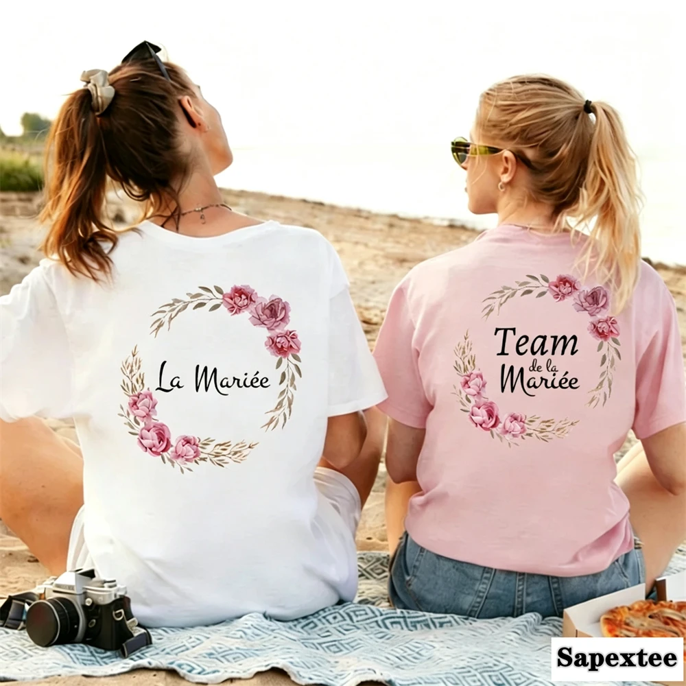 Team Future Bride T-shirt French Girls Bachelorette Party EVJF Wedding Tops Flower Crown Back Printing Short Sleeve Tees Shirt