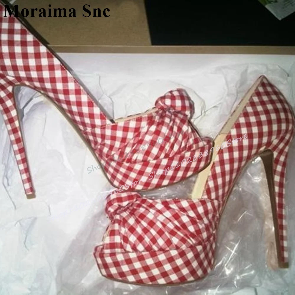 Zapatos de tacón alto finos con nudo de plataforma roja elegante Para Mujer, Zapatos sin cordones con punta abierta, Zapatos de moda Para Mujer 2025