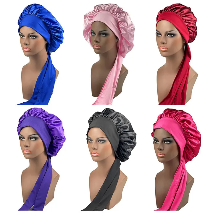 2026 New Silk Bonnet Sleeping Womens Satin Bonnet Hair Night Sleep Cap Tie Band CurlyHat Scarf Wrap Curly Hair Bonnets Beauty