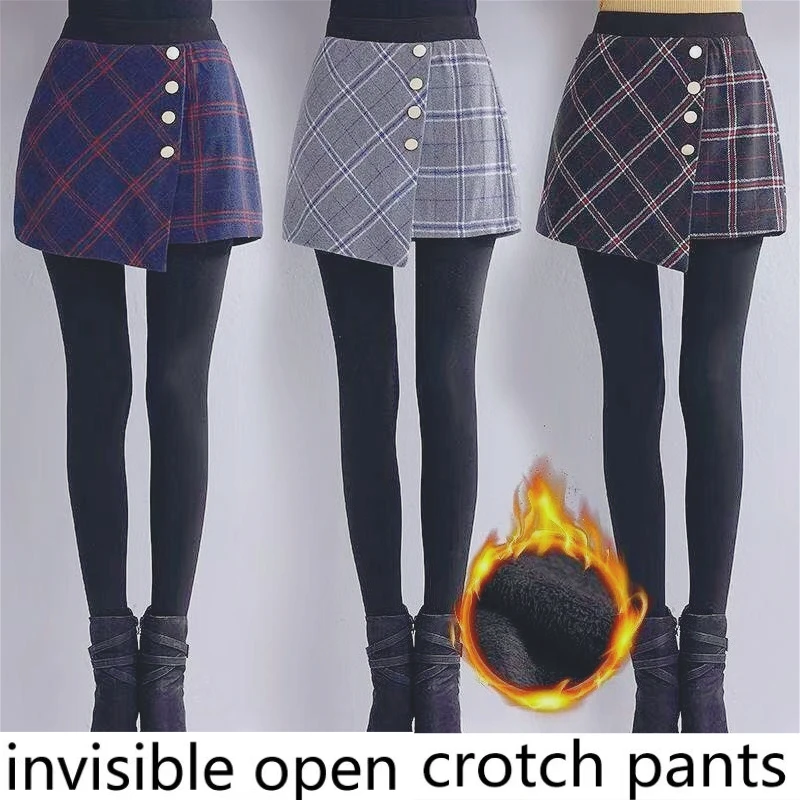 

Invisible Crotch Pants Velvet Fake Two-piece Leggings Women Wear Autumn and Winter Thermal Trousers Fashionable and Sexy