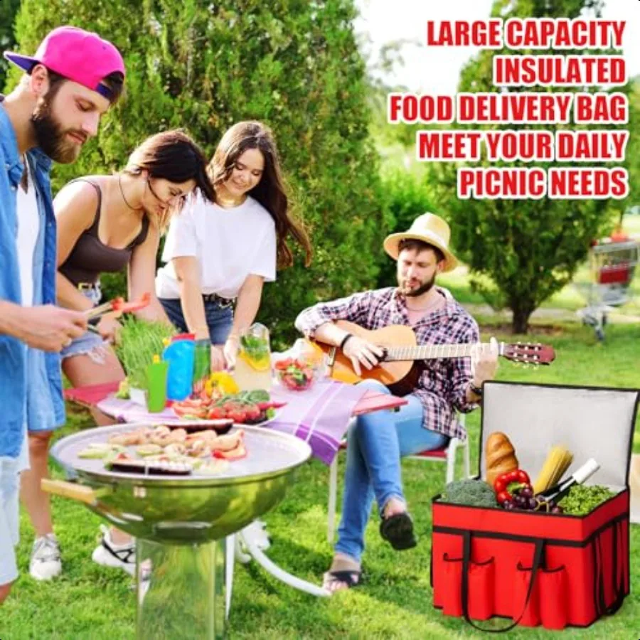 6 sacos isolados da entrega de alimentos dos pces com 4 suporte de copo 3xl caixa refrigeradora com portador da bebida 23w x 15h x 14d saco dobrável da entrega zi