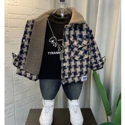 Boys Plush Jacket 2024 New Boys Winter Handsome Boys Thickened Jacket Children's Clothing Cotton Kids Clothing Trend