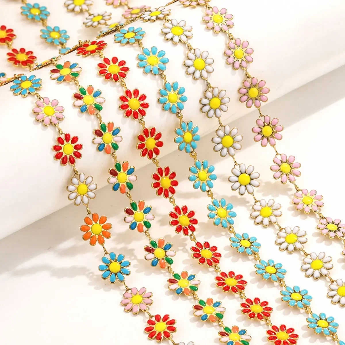

1M Stainless Steel Cute Sun Flower Enamel Chains for Diy Bracelet Jewelry Making Supplies Necklace Earrings Accessory Wholesale