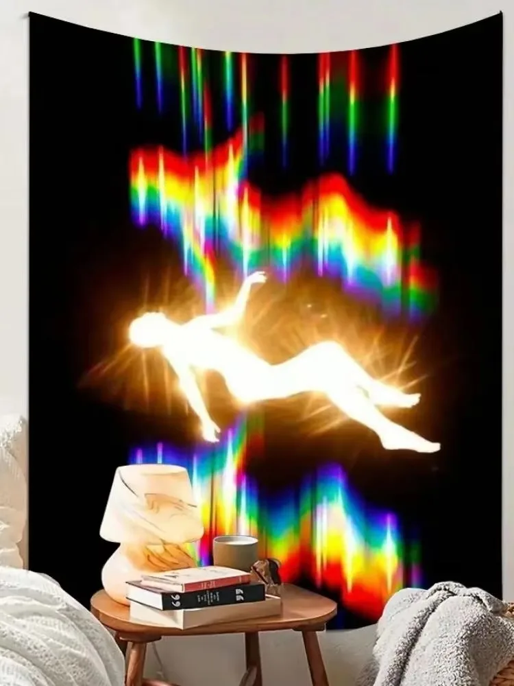 Chic Aesthetic Rainbow Neon Figure Tapestry, Polyester Wall Hanging, All-Season Home Decor for Bedroom Living Room Background Cl