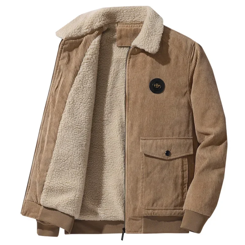 Men's jackets Autumn and Winter New Corduroy Imitation Lamb Wool Loose Thickened Casual Lapel Coat Male Cardiagn Tops