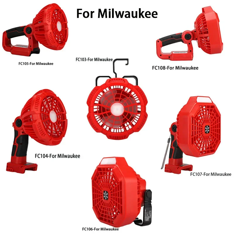 Ventilador multifuncional da iluminação exterior, bateria de lítio de Milwaukee 14.4V-18V, lâmpada 3W, FC103, FC104, FC105, FC106, FC107, FC108