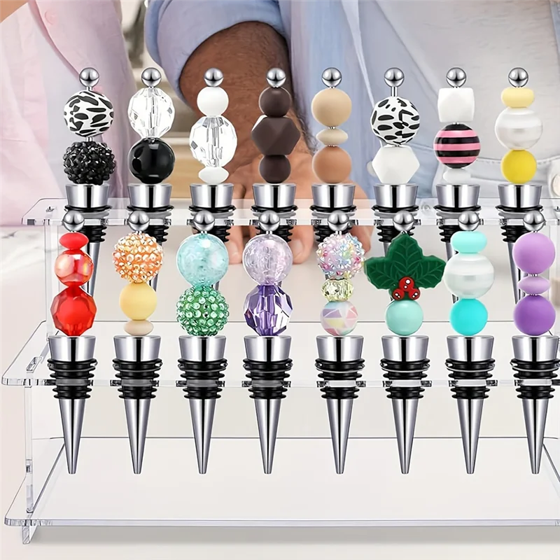 

PORK-Beadable Wine Bottle Stoppers For Wedding Gift Valentine' S Day Decorations Champagne Beer Bottle Stopper DIY Jewelry Keych