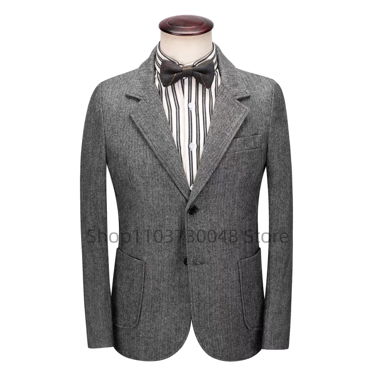 

Gray Herringbone Wool Tweed Suit Blazer Single Breasted Notch Lapel Jacket Formal Fashion One Coat for Wedding/Business Outwear