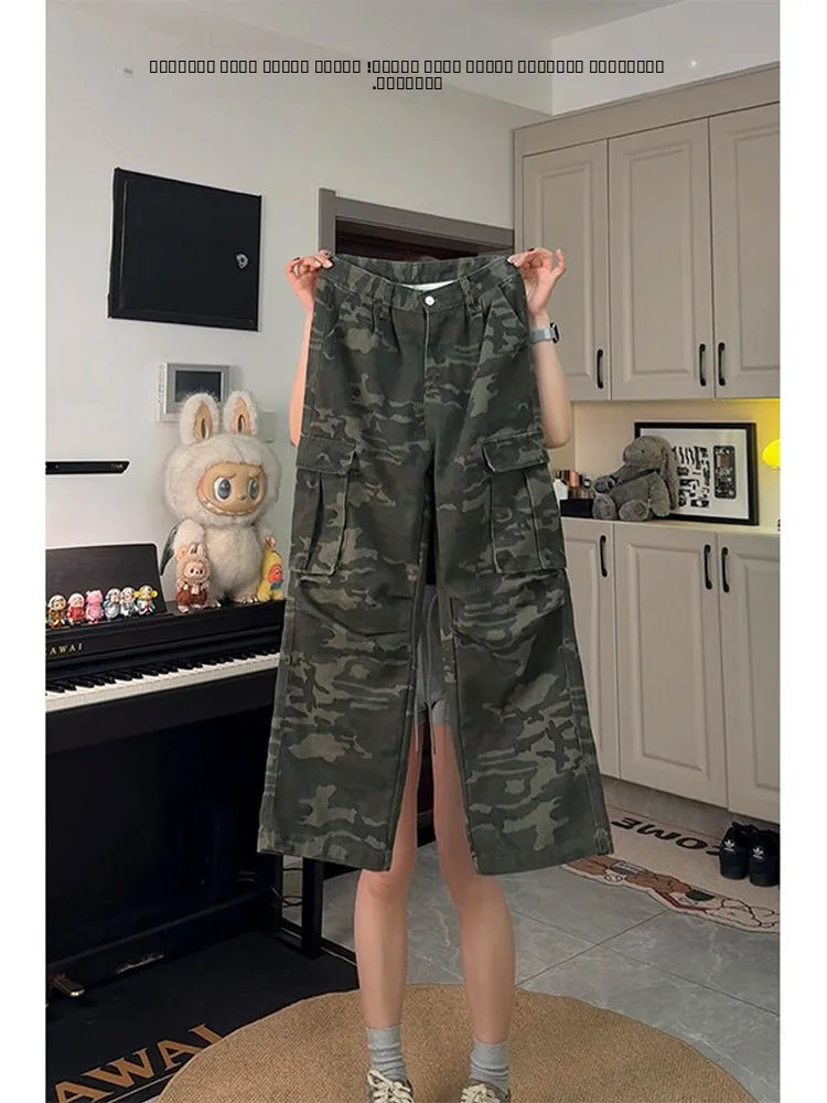 

American Retro Camouflage Work Pants Men Summer Large Pocket Logging Cleanfit Casual Straight Leg Jeans Loose Fit Straight Leg