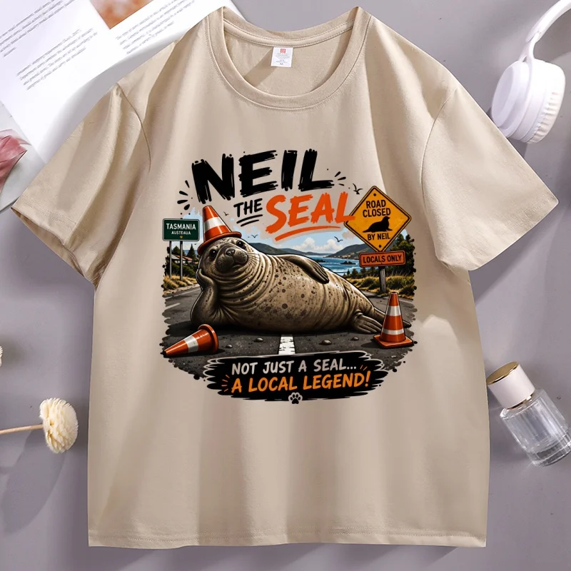 Neil The Seal Crew Neck T Shirt Cotton Short Sleeve Printed Graphic Tees Men Women Streetwear Casual T-shirt Harajuku Clothing