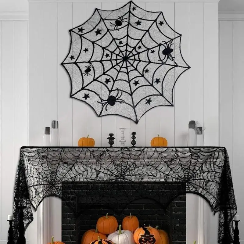 

97BA Halloween Tablecloth and Light Covers Set For Dining Table Mantels Decorations