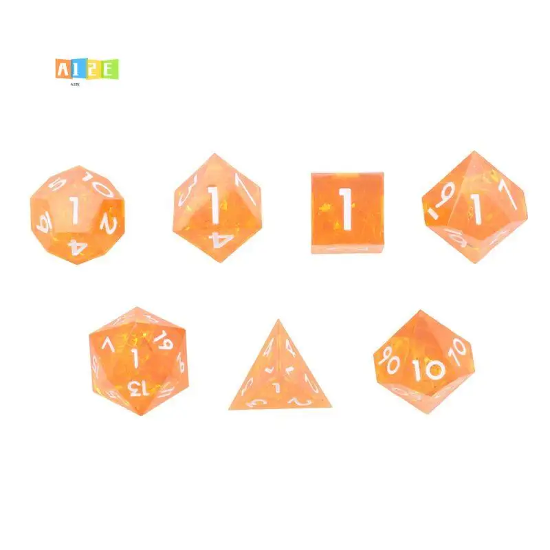 

A12E-Polyhedral Dice Set 7 Piece Sharp Handmade Dice Set With Sharp Edges For RPG MTG Table Games D&D Pathfinder,Shiny Orange
