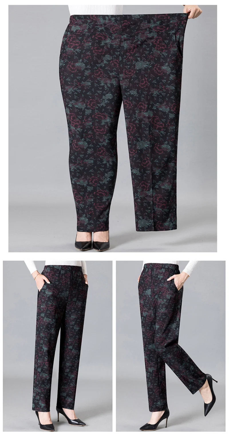 Extra Large Size 9XL Middle-aged Women Pants New Autumn Elastic High Waist Casual Trousers Winter Velvet Female Straight Pants