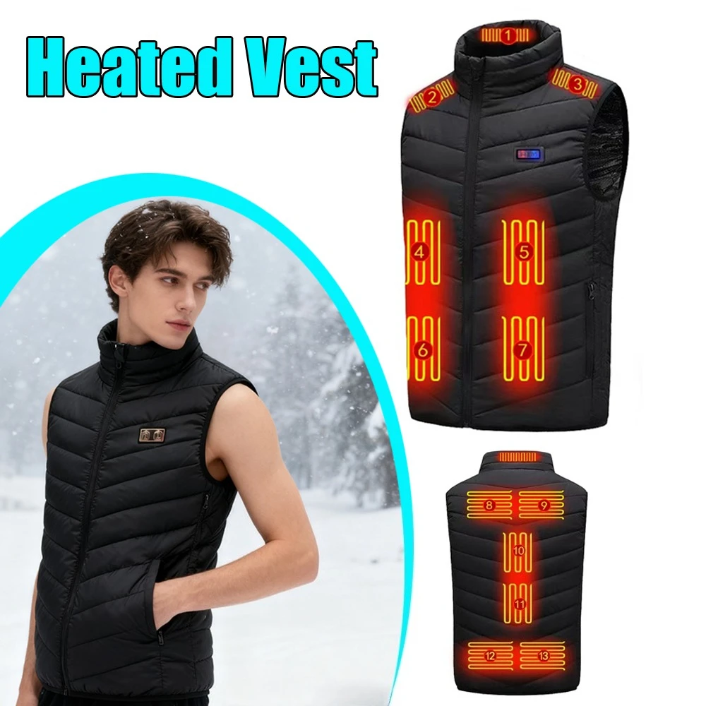 

1 шт. 9-зонный 13-зонный жилет с подогревом, мужской умный графеновый USB-нагрев, свободная посадка, постоянная температура, V-образный вырез, повседневная куртка для мужчин
