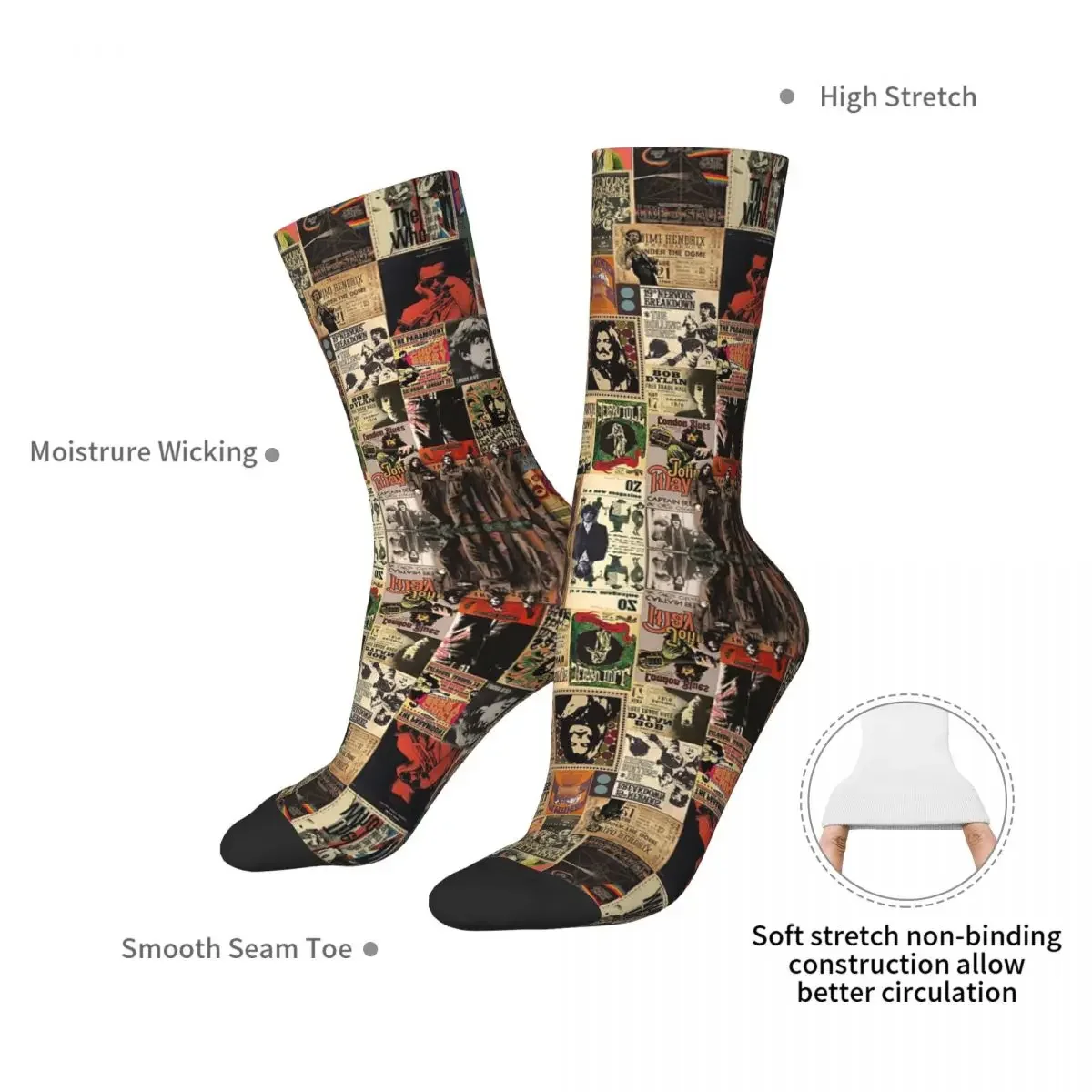 Calcetines de historias Rock N' Roll, medias súper suaves Harajuku, calcetines largos para todas las estaciones, accesorios para regalo de cumpleaños para hombre y mujer