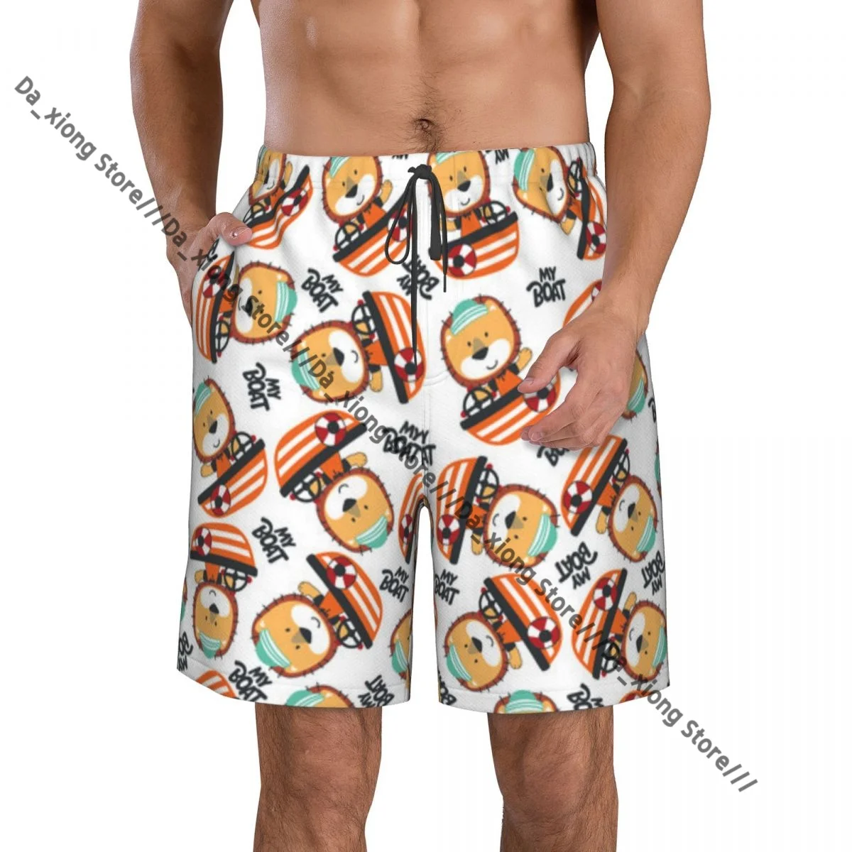 Cute Lion Pattern Quick Dry Swimming Shorts For Men Swimwear Swimsuit Trunk Bathing Beach Wear
