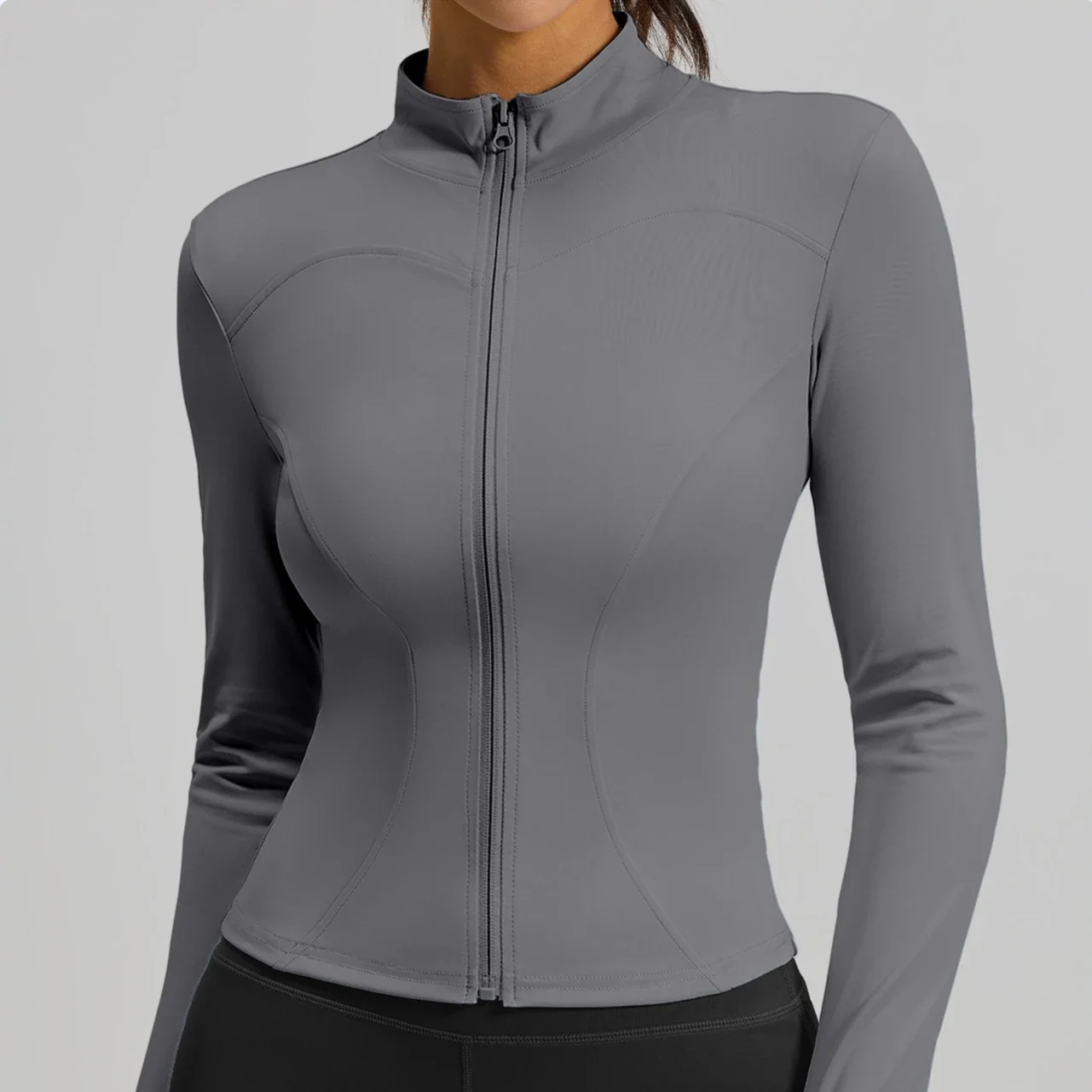 Fall/Winter Women's Yoga Jacket Long-Sleeve Stand-Up Collar Fitted Top Sports Jacket Slimming Workout Top with Zipper Fashion