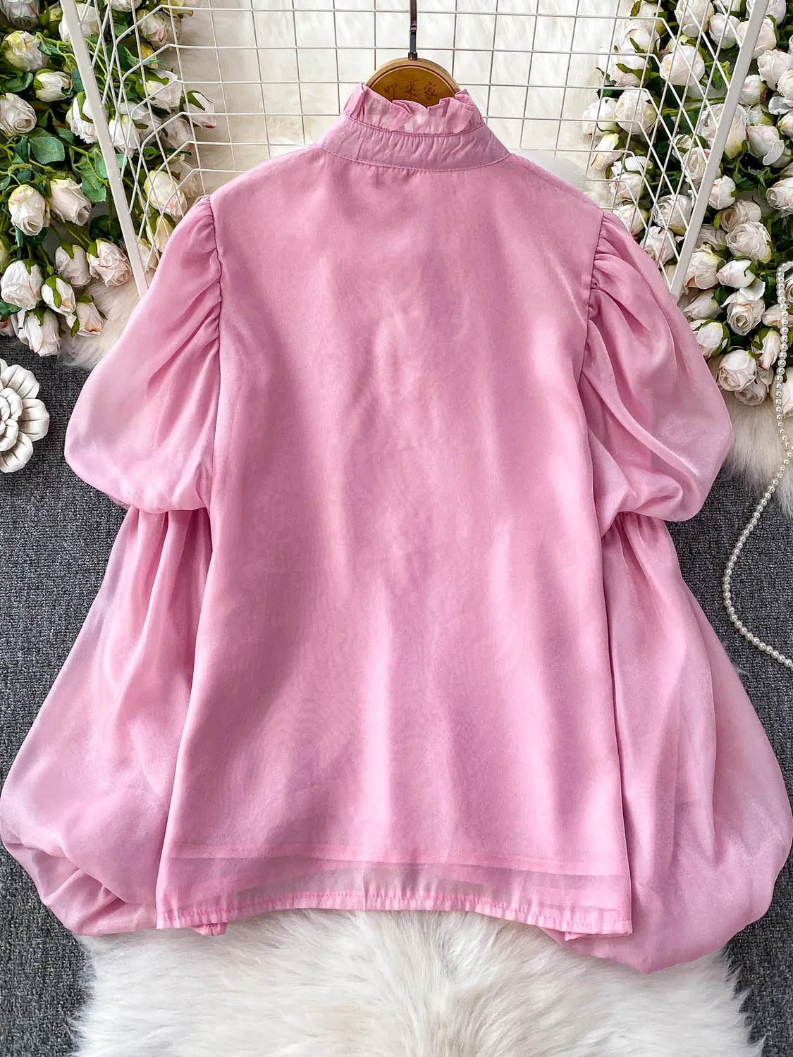 Colletto alla coreana da donna irt Bottone singolo Design ampio Lanterna Sve Top Summer Faionable Camicetta coreana Sle Bubble Sve