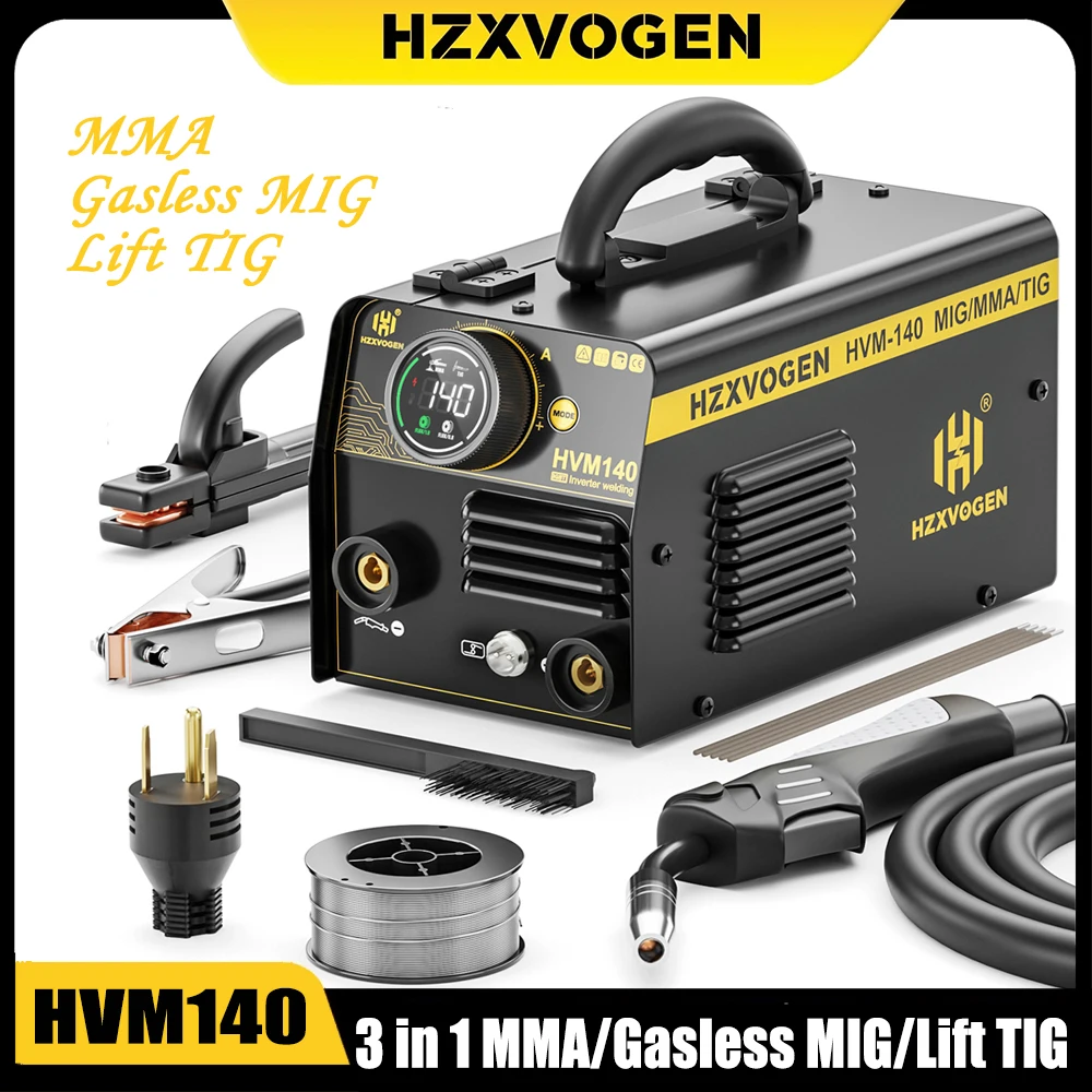 

HZXVOGEN HVM140 3 в 1 MIG сварочный аппарат MMA/Flux Cored MIG/Lift TIG синхронизация ручка управления экраном безгазовый сварочный аппарат 110 В/220 В