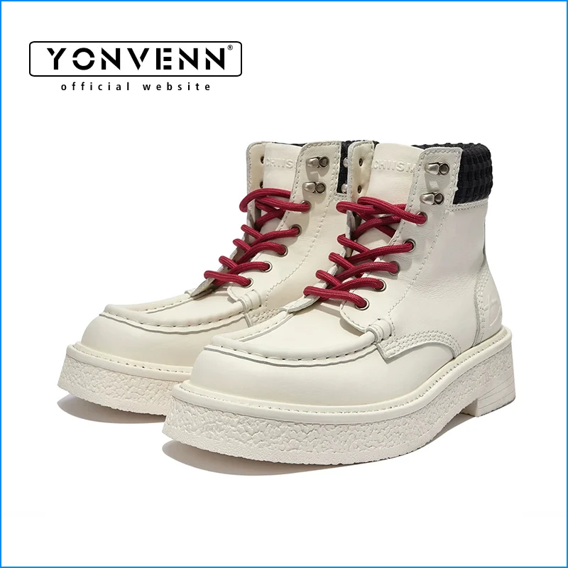 High quality first layer cowhide short leather boots for men's thick soled lace up work outdoor kangaroo shoes