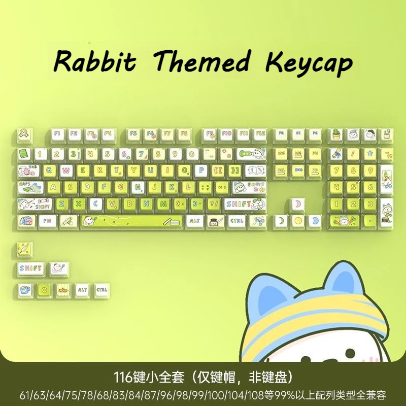 

Cute Rabbit Theme Translucent Keycaps for Mechanical Keyboard 116Keys PBT Material Kawaii Keycap Set CHERRY Height Keycap