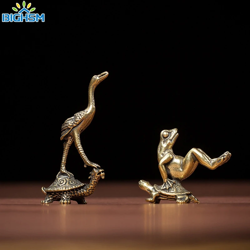 Tartaruga di rame piccoli ornamenti Retro ottone statua animale figurine portachiavi pendenti antico HomeDecor 1 pz