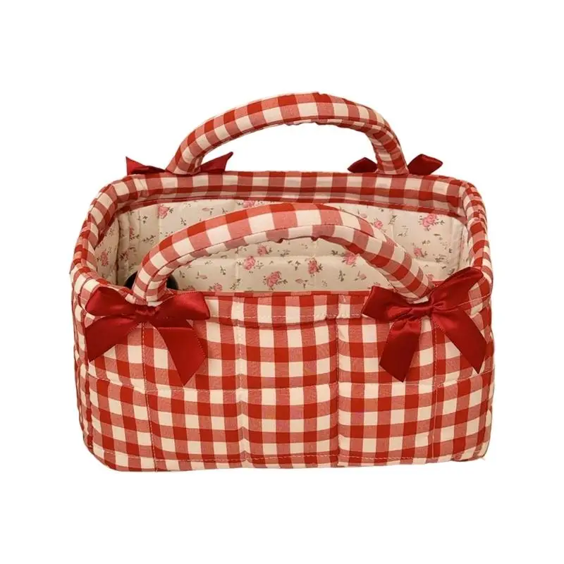 E8BD Decorative Storage Basket with Flower-Pattern Lining and Ribbon Trim
