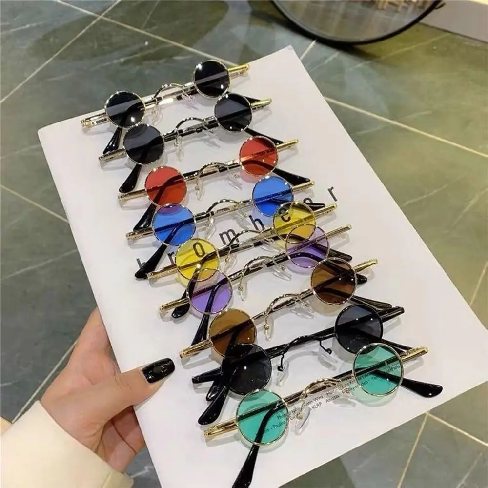 Candy Color Small Round Sunglasses Outdoor Ins Fashion UV400 Metal Frame Punk Sun Glasses Hip Hop Shades Beach/Travel/Streetwear