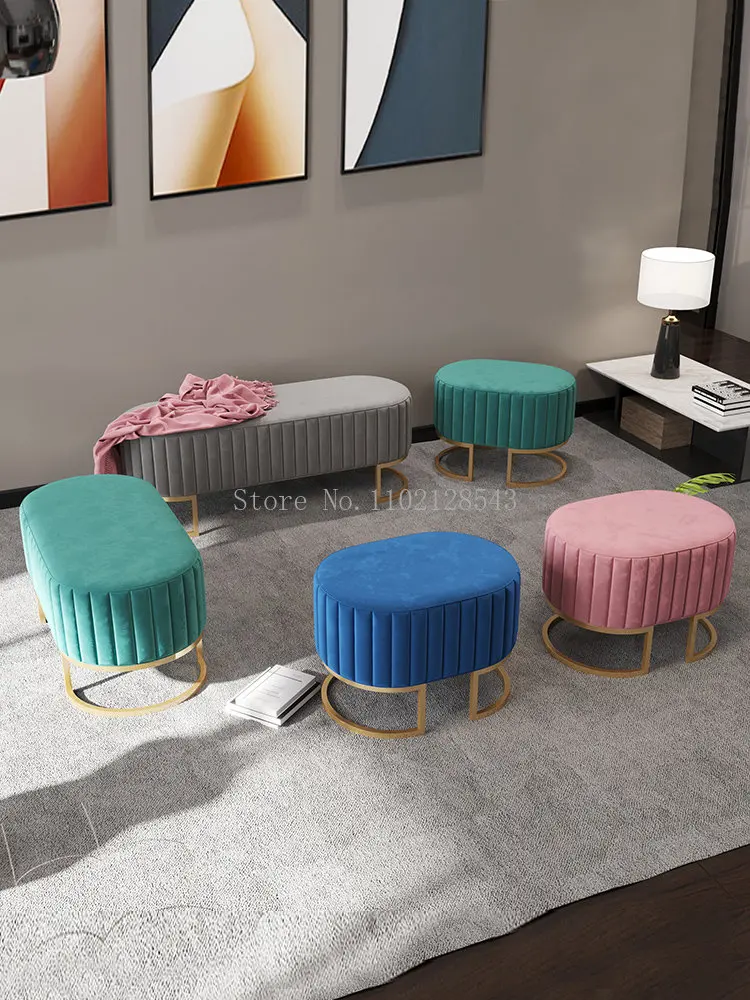 Nordic Living Room Ottoman Pouf Shoe Changing Stools Home Furniture Hallway Small Low Stool Simple Bedroom Apartment Footstool