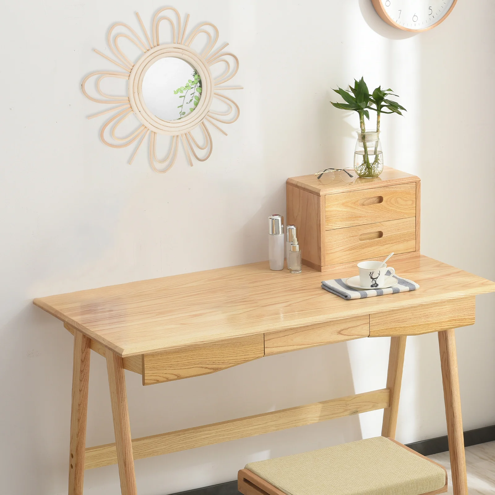 

Rattan Woven Mirror Wall Decor Simple Style Home Artistic Adornment Handmade Mirror Wall Decoration