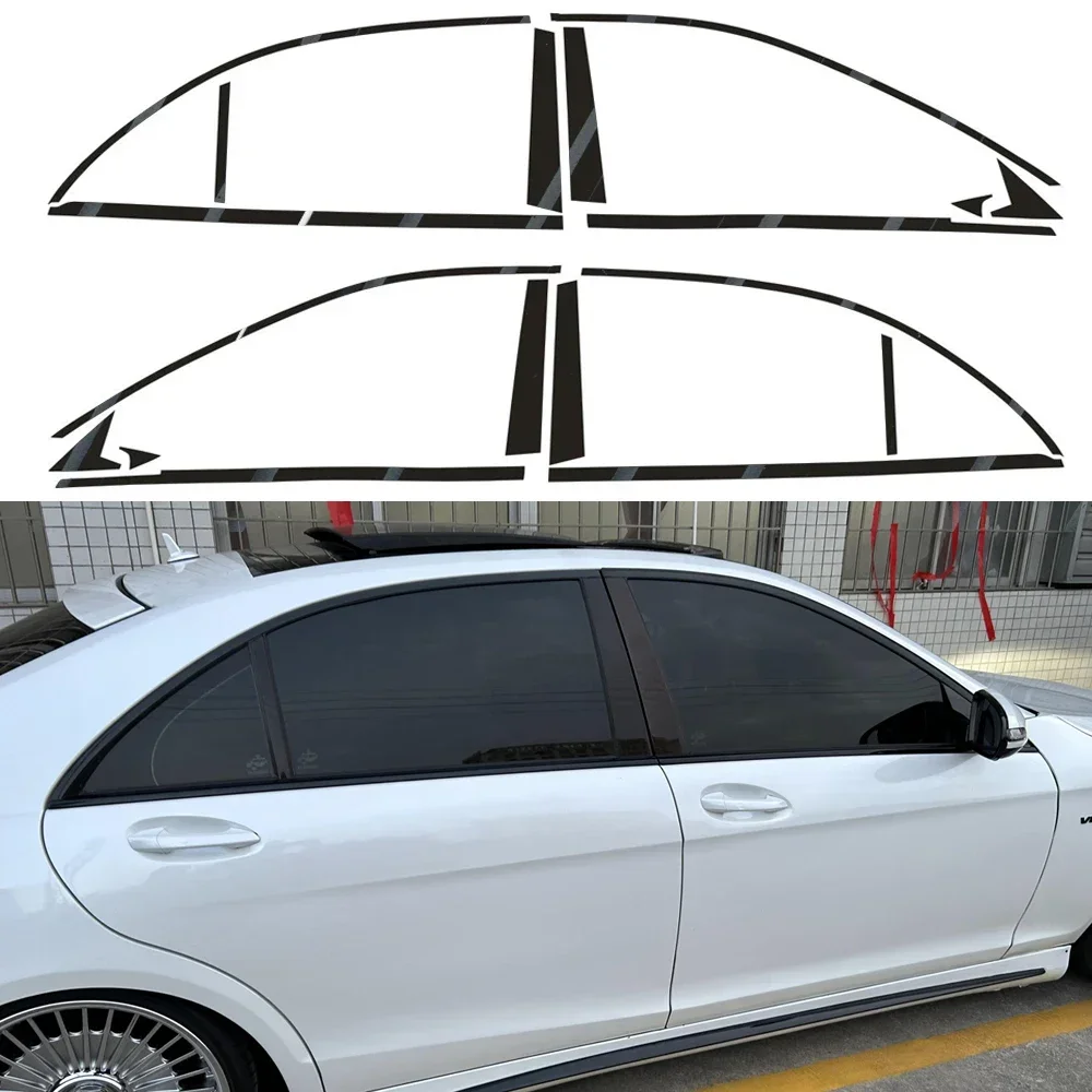 

For Mercedes Benz S Class W221 2008-2012 Sedan Window Chrome Delete Blackout ABC Pillars Glossy Black Stickers