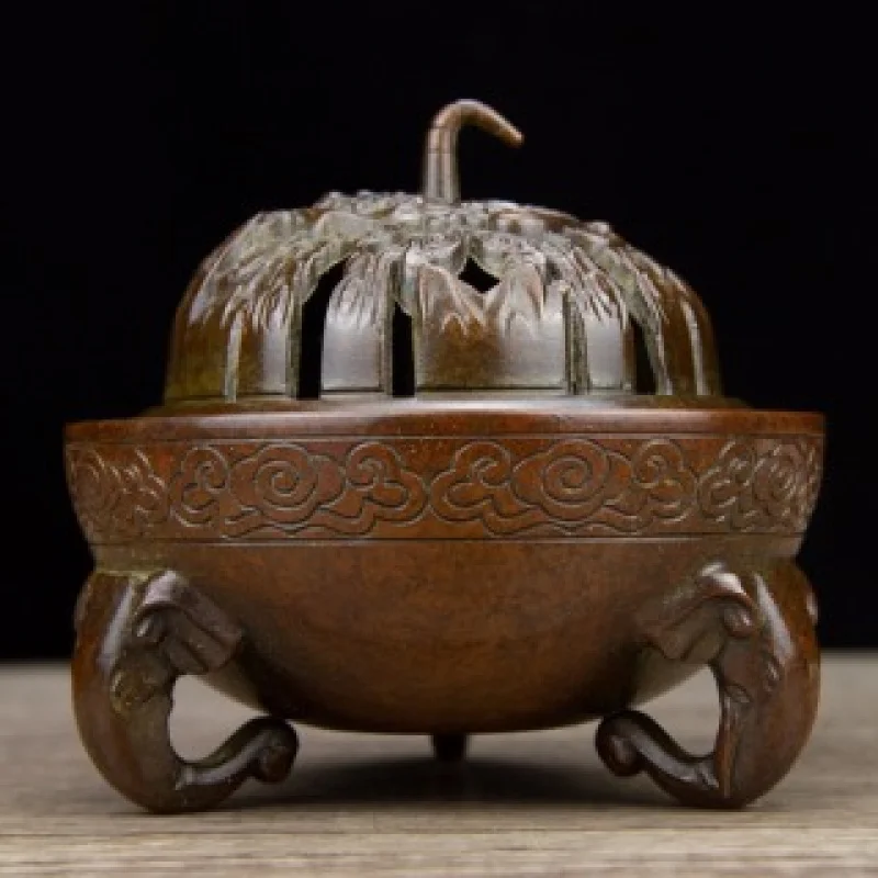 Pure Copper Three-Eyed One-Horned Monster Incense Burner Office Decoration Store Living Room Desktop Ornament