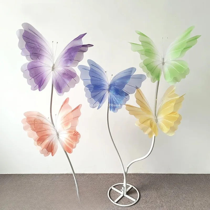 50CM Silk Yarn Artificial Butterfly Mariage Decor Wedding Party Outdoor Holiday Decoration Display Giant Gauze Fake Butterflies