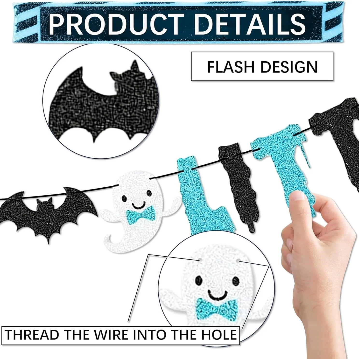 LaVenty 19-teiliges Little Boo Party-Dekor, Little Boo-Banner, Halloween-Geister-Luftballons für blau-schwarze Halloween-Babyparty-Dekoration