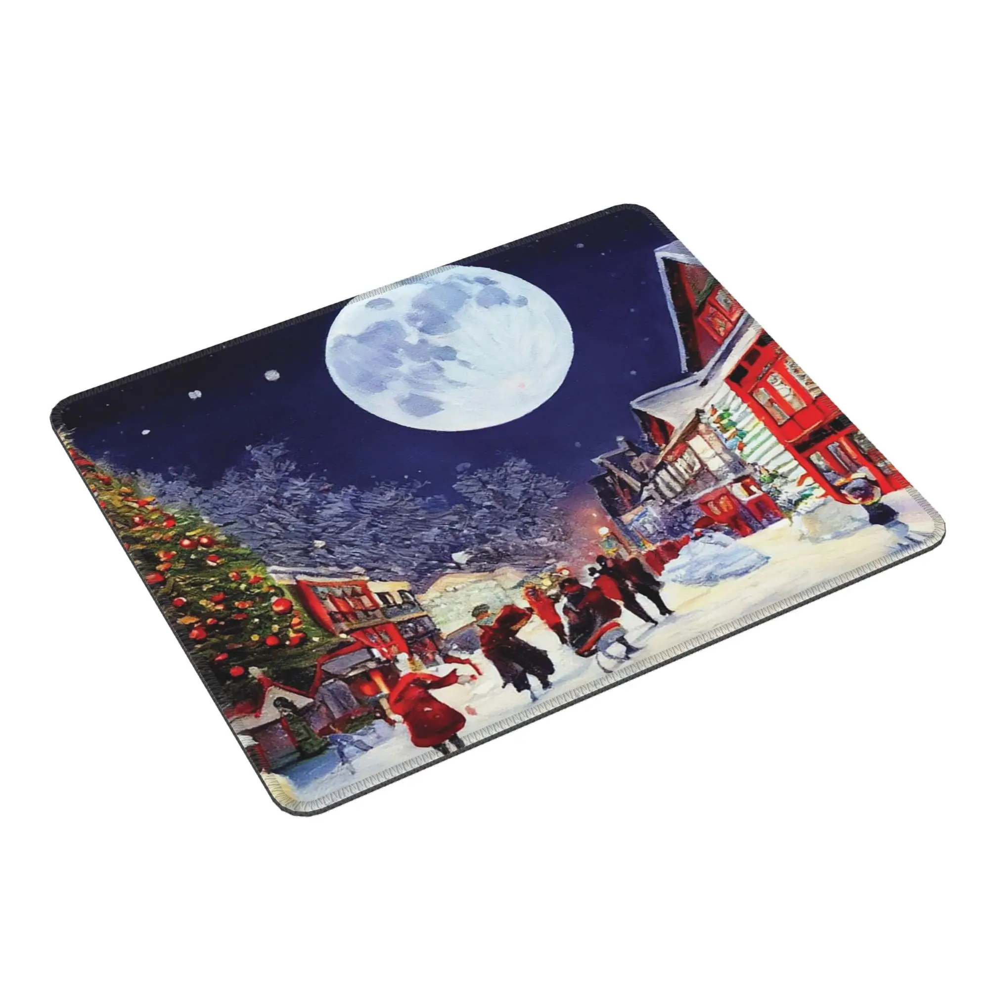Christmas Town Full Moon Snow Village Mouse Pad Computer Keyboard Mouse Mat Gamer Laptop Desk Mat Office Accessories Table Mats